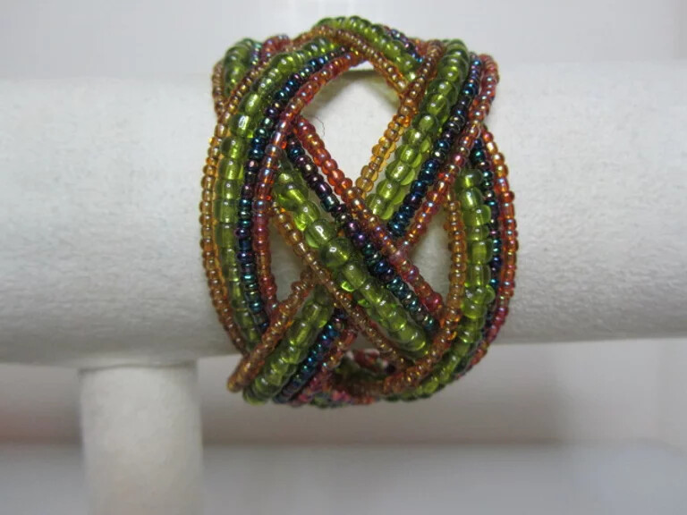 Green Multi Strand Braided Seed Bead on Memory Wire