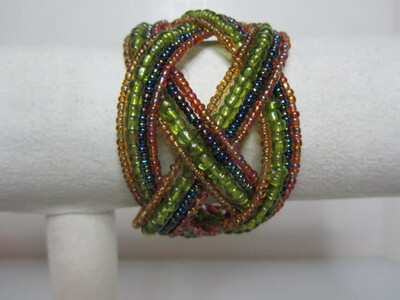 Green Multi Strand Braided Seed Bead on Memory Wire