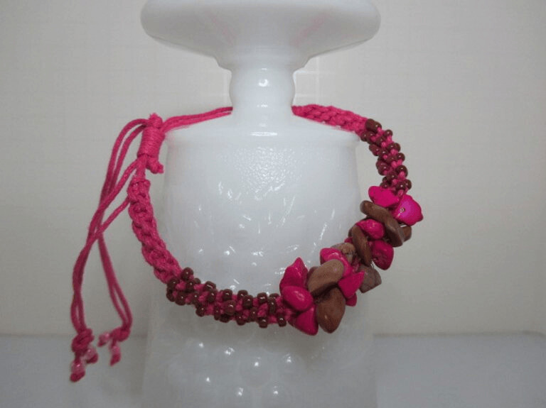 Friendship Bracelet Pink and Brown Howlite Chips