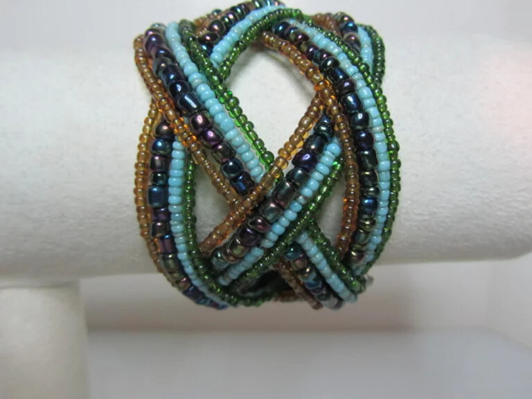 Blue Multi Strand Seed Bead Braided on Memory Wire