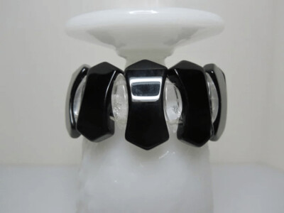 Black Agate and Crystal Quartz Stretch Bracelet