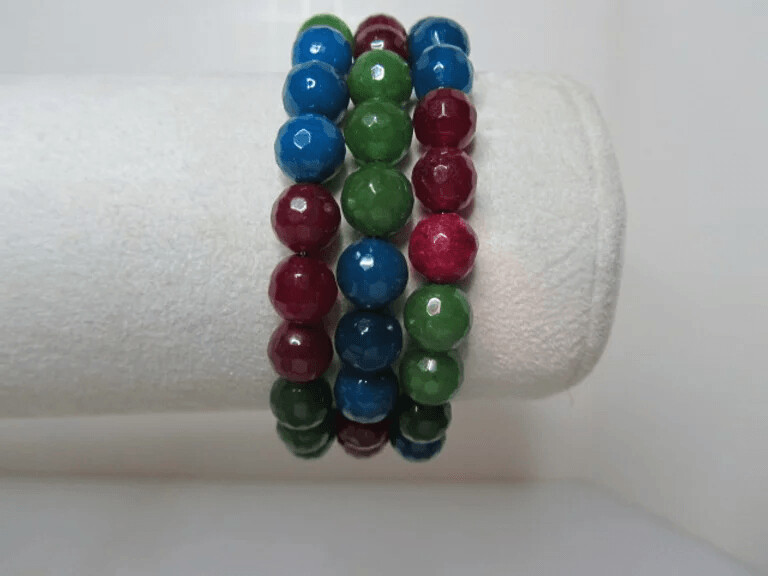 Agate - Faceted Red, Green, and Blue on Memory Wire
