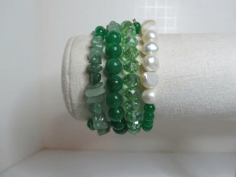 Green Agate, Green Aventurine, Freshwater Pearl, Green Glass Multi Strand