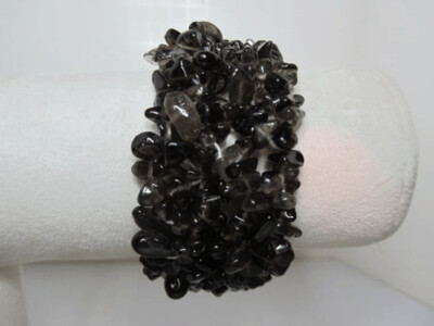 Smoky Quartz Chips Mesh Stretchable Bracelet
