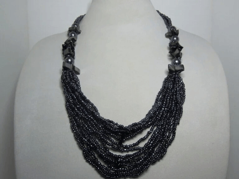 Multi Strand Glass Pearl, Shell, Seed Beads - Midnight Blue