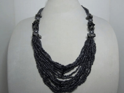 Multi Strand Glass Pearl, Shell, Seed Beads - Midnight Blue