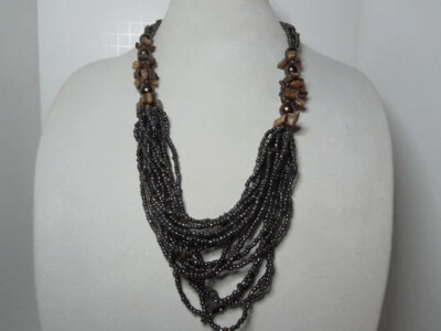 Multi Strand Glass Pearl, Shell, and Seed Beads - Brown