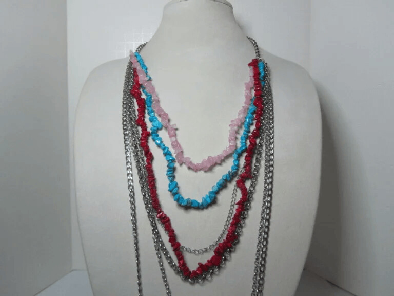 Multi-Strand - Rose Quartz, Howlite, Coral, and Chain