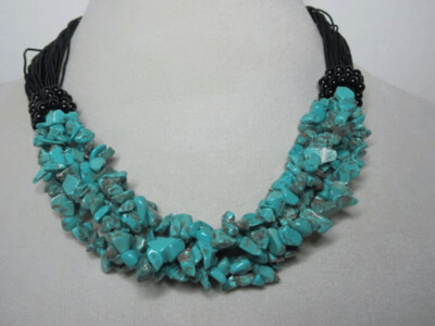Turquoise Howlite Chips with Black Agate Necklace