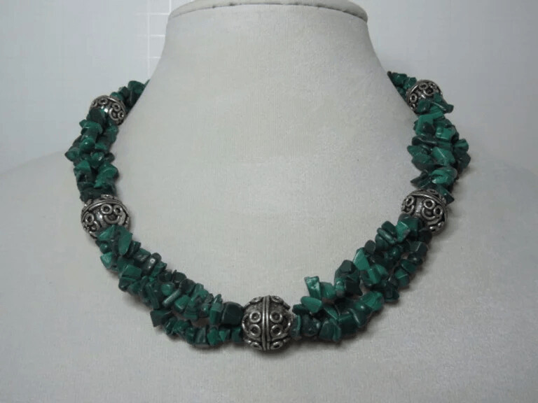 Malachite Chip Multi Strand Necklace