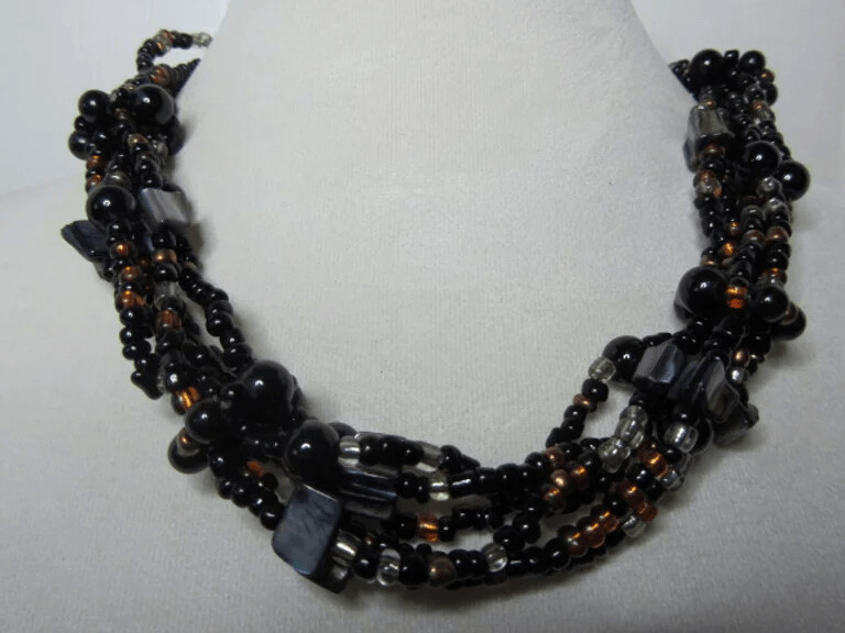 Black & Copper Multi Colored Shell and Glass Beads Multi Strand