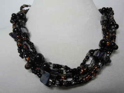 Black & Copper Multi Colored Shell and Glass Beads Multi Strand