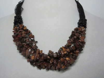 Tigers Eye Chip Multi Strand with Black Agate