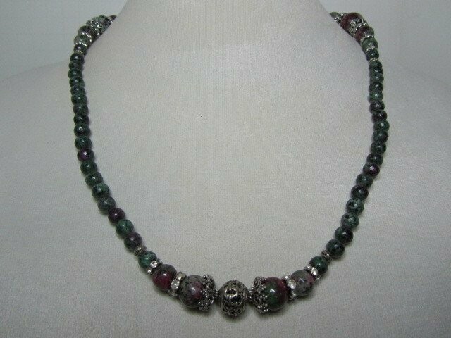 Ruby Zoisite with Austrian Crystal Stretchable Necklace