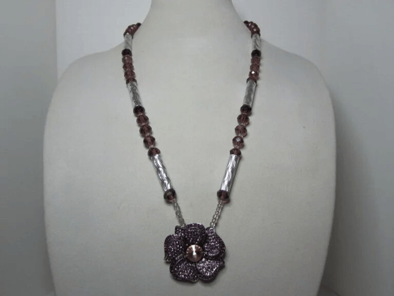 Purple Austrian Crystal with Flower Pendant