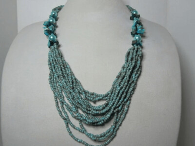 Multi Strand Glass Pearl, Shell, and Seed Bead - Blue