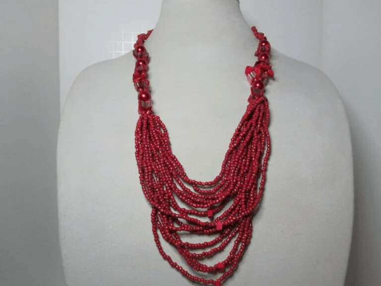 Multi Strand Glass Pearl, Shell, and Seed Bead - Red
