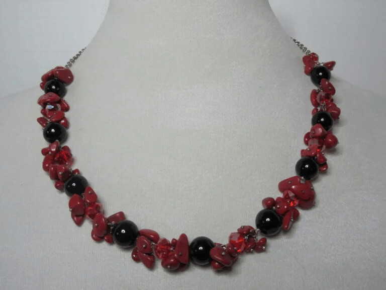 Black Agate, Red Jasper and Glass with Chain