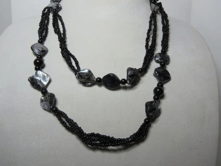 Mother of Pearl and Seed Bead  Multi Strand - Black