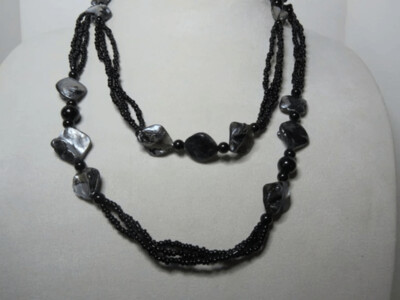 Mother of Pearl and Seed Bead  Multi Strand - Black