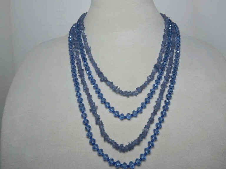 Tanzanite Chips and Blue Glass 4 Strand