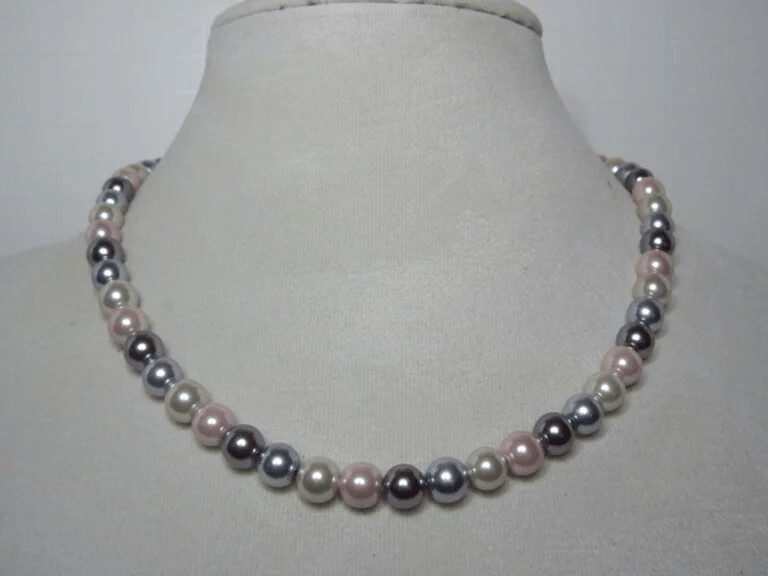 Glass Pearl - Pink, Grey, White Necklace
