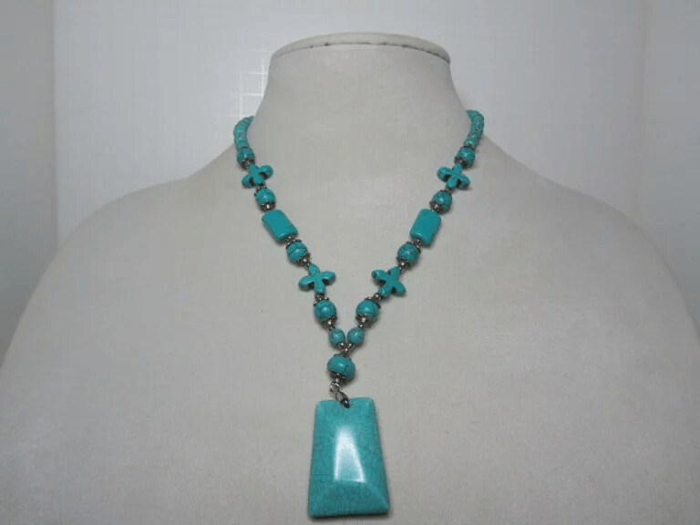 Blue Green Howlite with Small Crosses With 2" Extender