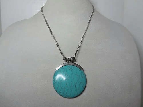 Turquoise Round Howlite Pendant with Silvertone Chain