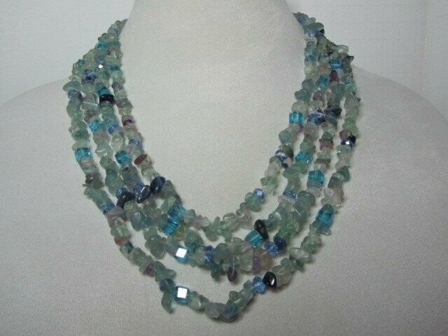 Rainbow Fluorite Chips Multi-strand Necklace and Earrings
