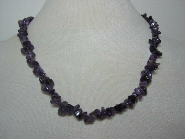 Dark Amethyst Chips Necklace, Stretch Bracelet, and Drop Earrings