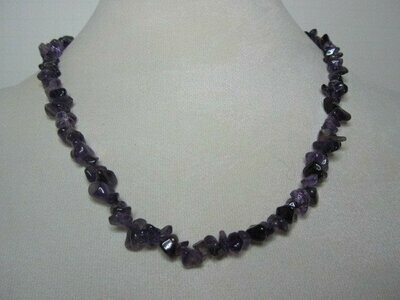 Dark Amethyst Chips Necklace, Stretch Bracelet, and Drop Earrings