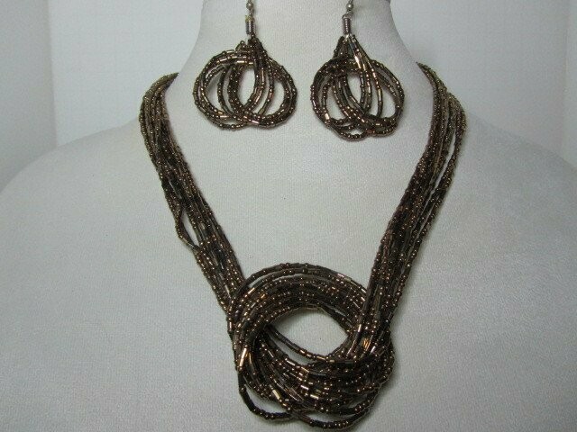 Multi Strand Seed Beads with Knot - Bronze