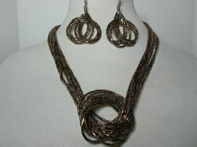 Multi Strand Seed Beads with Knot - Bronze