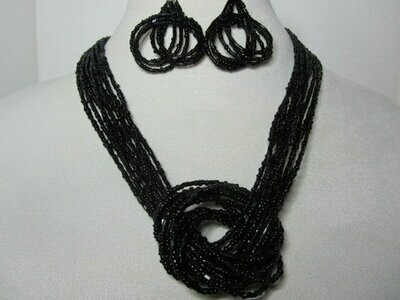 Multi Strand Seed Beads with Knot - Black