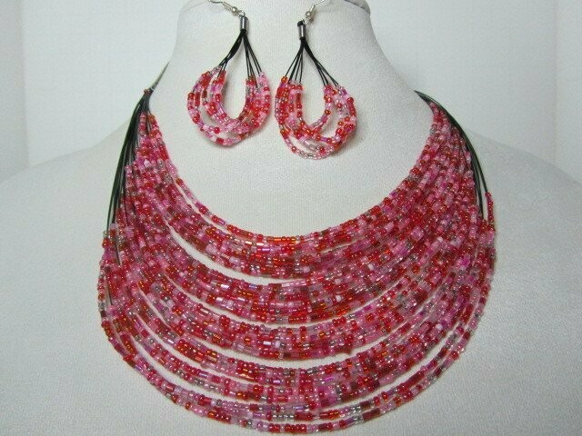 Multi Strand Seed Beads - Pink