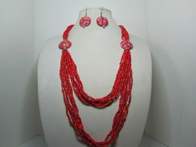 German Ceramic Clay Beads Multi Strand Seed Beads  Red, Orange, and Brown