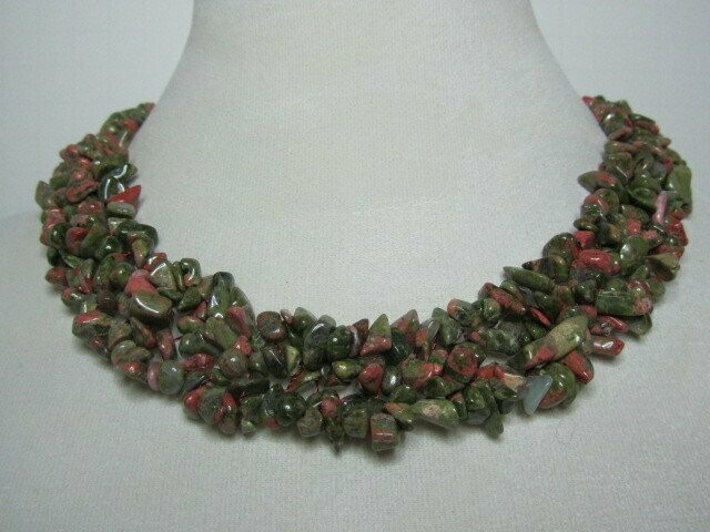 Unakite Chips Mesh Necklace and Stretch Bracelet