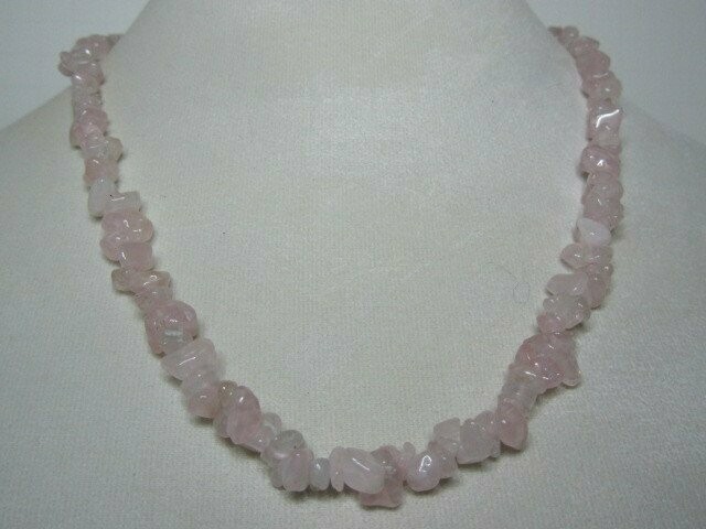 Rose Quartz Chip Necklace, Stretch Bracelet, and Drop Earrings