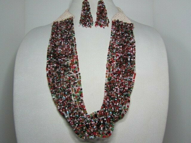 Multi Colored Seed bead with Macrame and Earrings