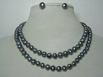Peacock Double Strand Pearl Necklace and Earrings