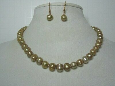 Gold Freshwater Pearl Necklace and Drop earrings