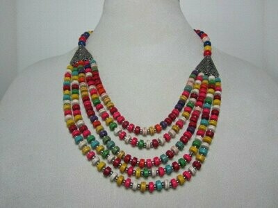 Multicolored Howlite 5 Strand Necklace and 3 Strand Bracelet in Silvertone