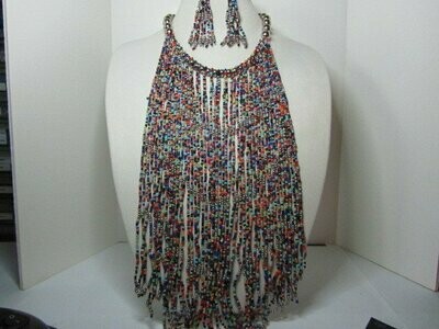 Multi Colored Seed Bead Bib and Earrings