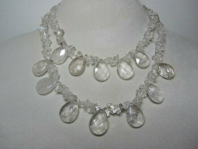 Crystal Quartz 2 Strand Chips and Briolettes Necklace and Earrings