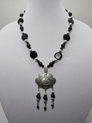 Black Onyx and Silver with 3 1/2 inch drop Pendant