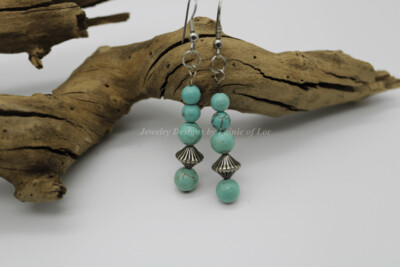 Light Turquoise Magnesite Round and Silver Drop Earrings