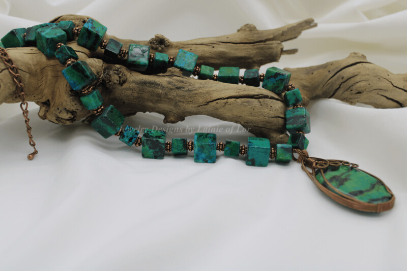 Chrysocolla with Wire Wrapped Pendant Necklace