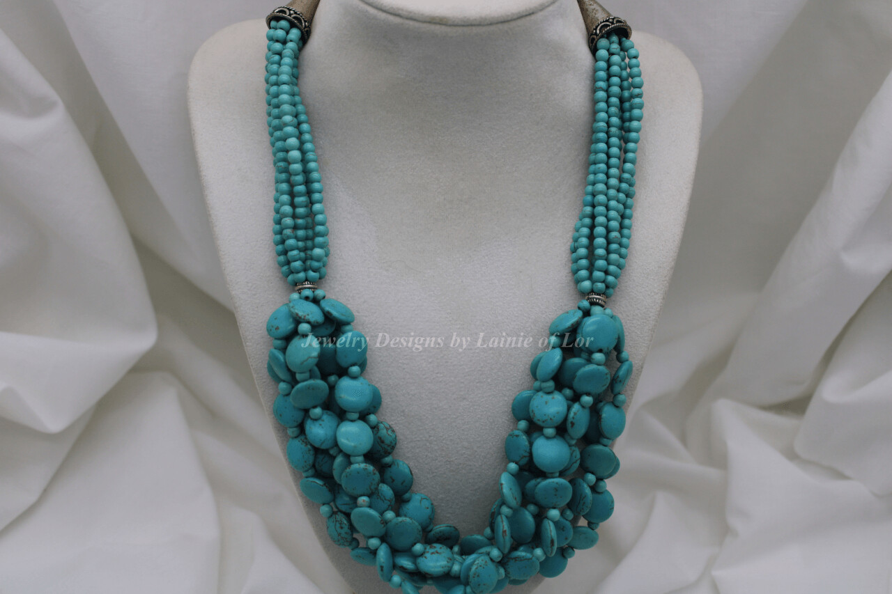 Turquoise Magnesite Multi-Strand Lentil Necklace