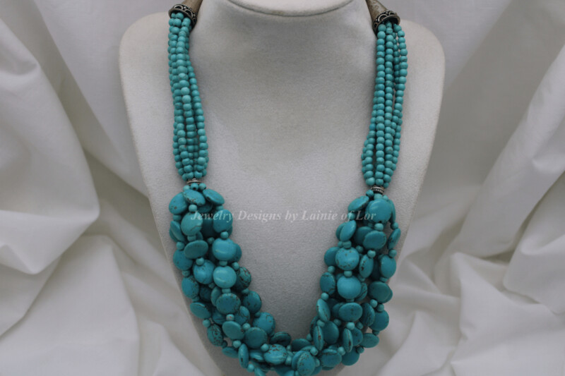 Turquoise Magnesite Multi-Strand Lentil Necklace