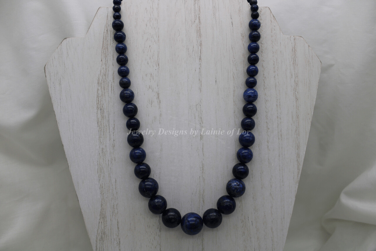 Natural Lapis Lazuli Graduated Round Beads Necklace with Gold Plated Toggle Clasp